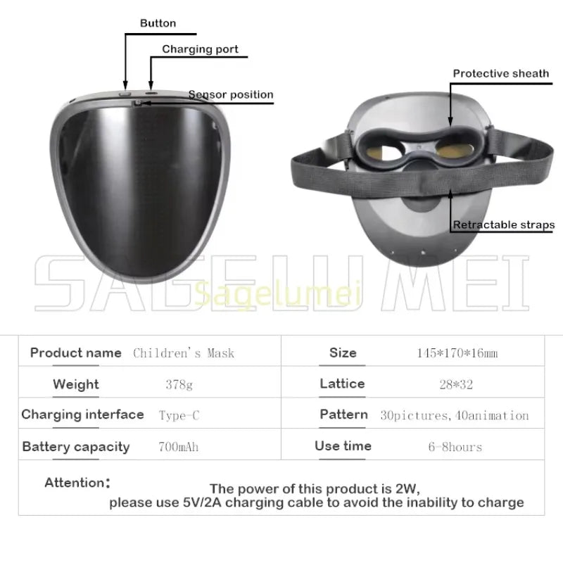 LED Maska s Rozpoznávaním Gest – Detská Svietiaca Maska
