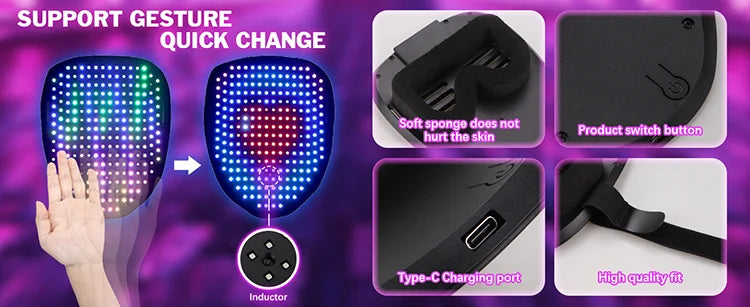 LED Maska s Rozpoznávaním Gest – Halloween Cosplay