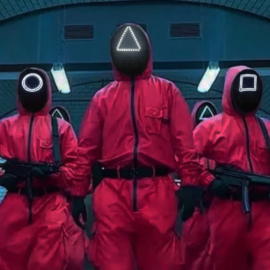 Cosplay LED Maska Squid Game – Kruh Štvorec Trojuholník ✅