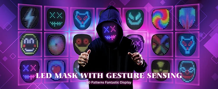 LED Maska s Rozpoznávaním Gest – Halloween Cosplay