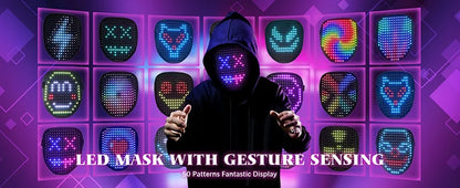 LED Maska s Rozpoznávaním Gest – Halloween Cosplay