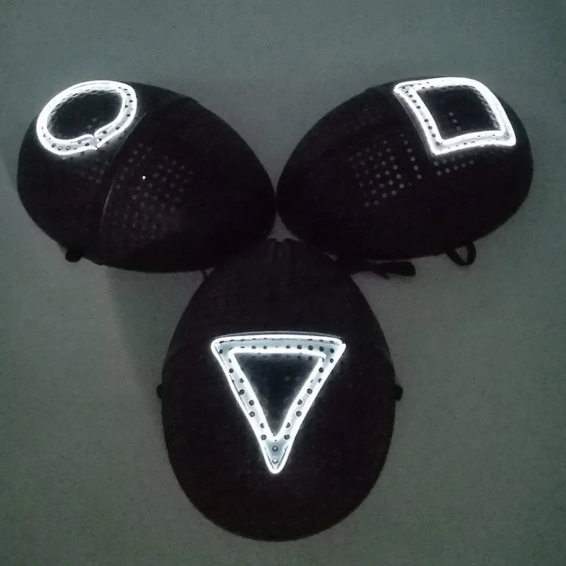 Cosplay LED Maska Squid Game – Kruh Štvorec Trojuholník ✅