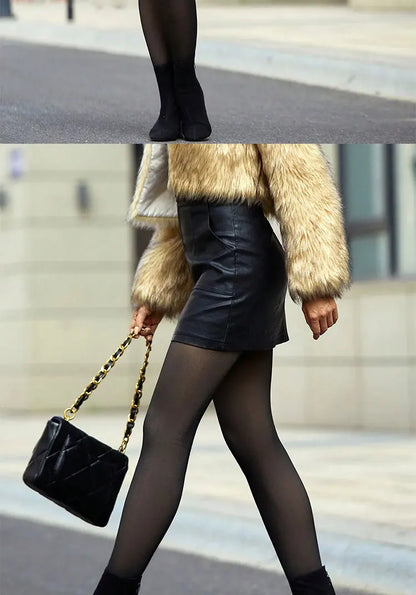 Dámske zateplené legíny s fleecom - Zimné termo pančuchy s nohavicami