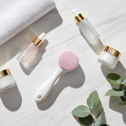 Flat lay s čistiacou kefkou